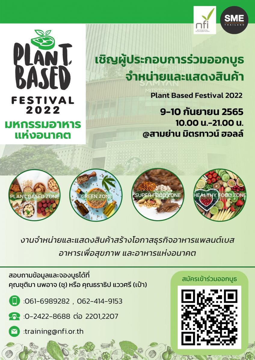 รับสมัครผู้ประกอบการออกบูธในงาน Plant-based Festival 2022​ มหกรรมอาหารแห่งอนาคต