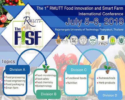 มทร.ธัญบุรี ขอเชิญผู้สนใจเข้าร่วมสัมมนาวิชาการ The 1st  RMUTT Food Innovation and Smart Farm International Conference (July 5-6, 2019)  
